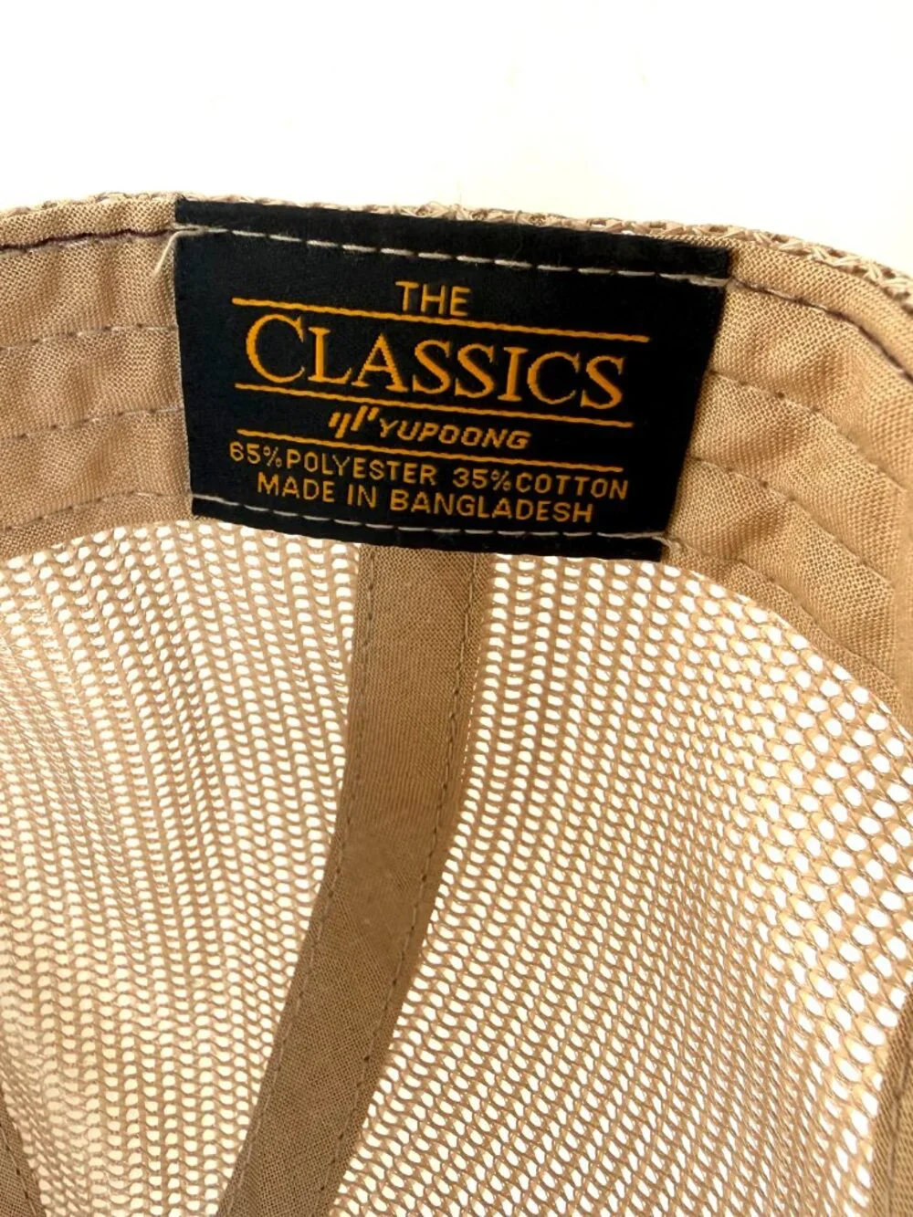 Vtg Yupoong The Great Lakes State Trucker Hat Mesh Snapback Leather Patch Khaki